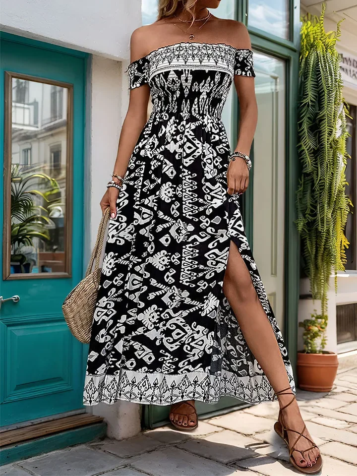 

New Style Women's Casual Split Dress 2025 Summer Woman Animal Pattern Basic Dresses Temperament Female High Waist Fashion Dress