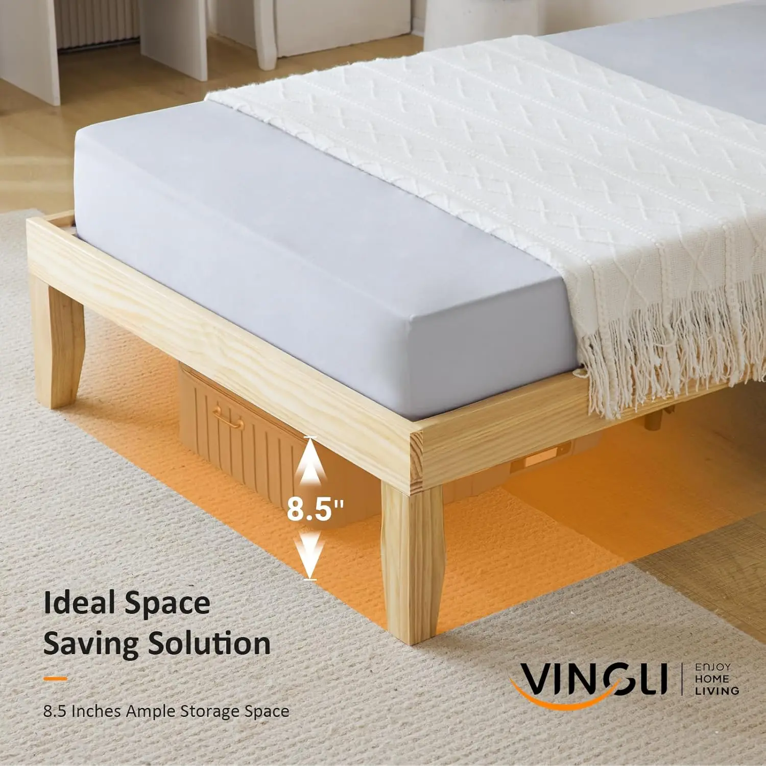 

Twin Platform Bed Frame, 12 H Solid Wooden Boho Bed, Minimalist Design, Easy Assembly, No Box Spring Ned, Heavy Duty Bed