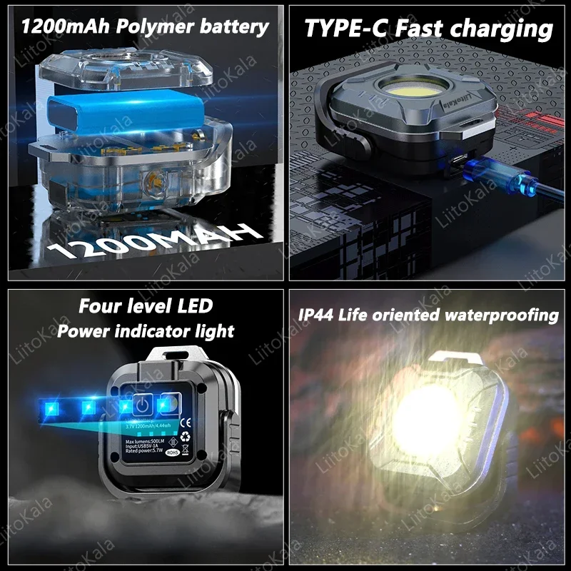LiitoKala LF-986 acampamento ao ar livre mini luz de trabalho portátil COB LED contas 500LM 5.7W tipo-c carregamento