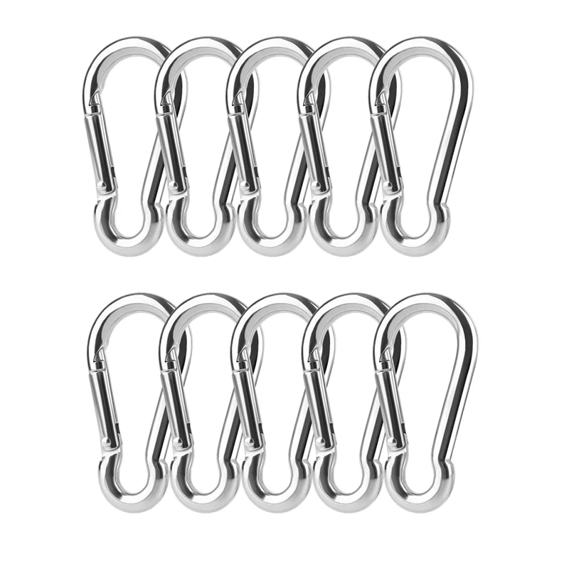 10Pcs Multifunctional Stainless Steel Spring Snap Carabiner Quick Link Lock Ring Hook M4 M5 M6 for Camping Hiking