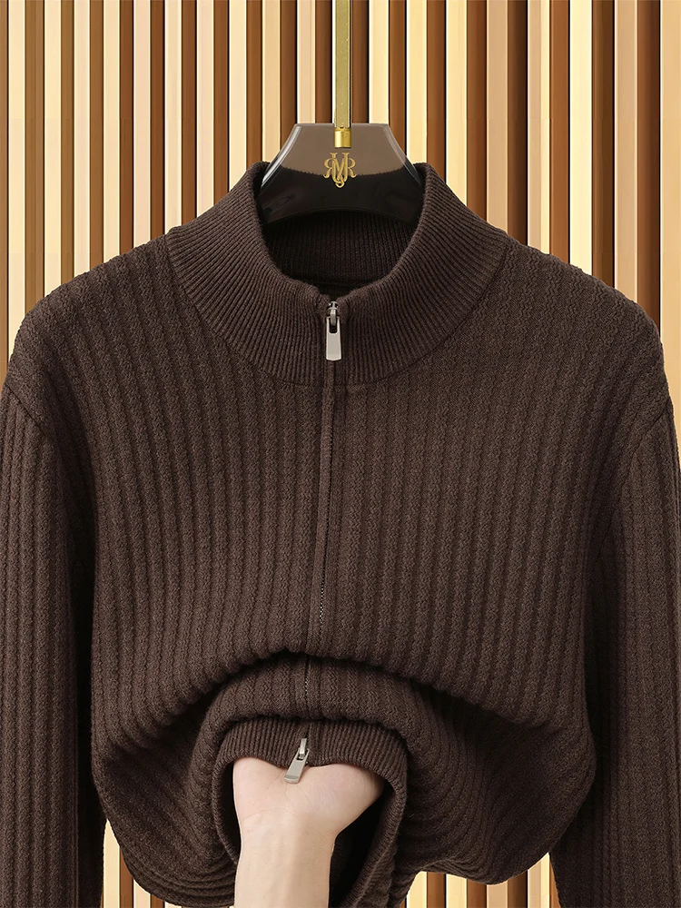 

Casual Knitted Woolen Sweater Coat Men's f High Collar Double Zipper Warm Leisure Faion Ci Sle Polyester Blend Long ...