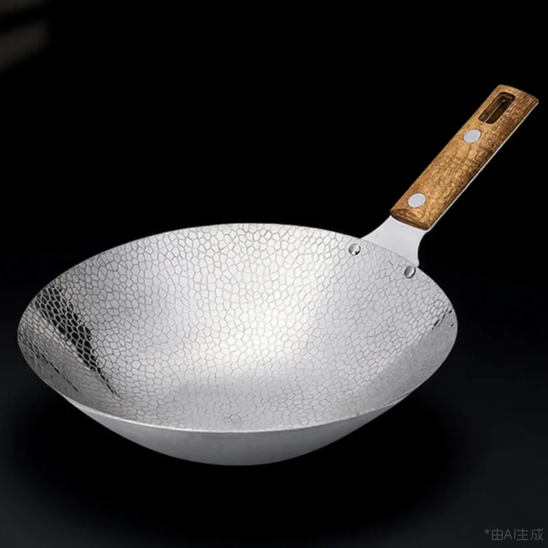 

Вок большой емкости для домашней кухни Сковорода из нержавеющей стали с деревянной ручкой для здорового приготовления и экономии места для хранения