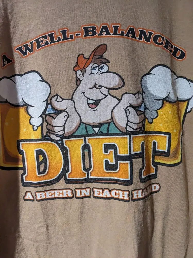 Vintage 2010 Well Balanced Diet Humor Comedy Beer Brown X-Large T-Shirt