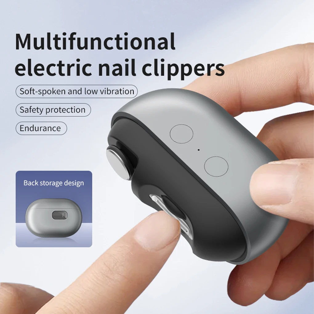 

Mini 2in1 Electric Nails Cutter Trimmer Polisher Auto LED Light Nail Dust Collector Portable Charging Automatic Nail Clipper