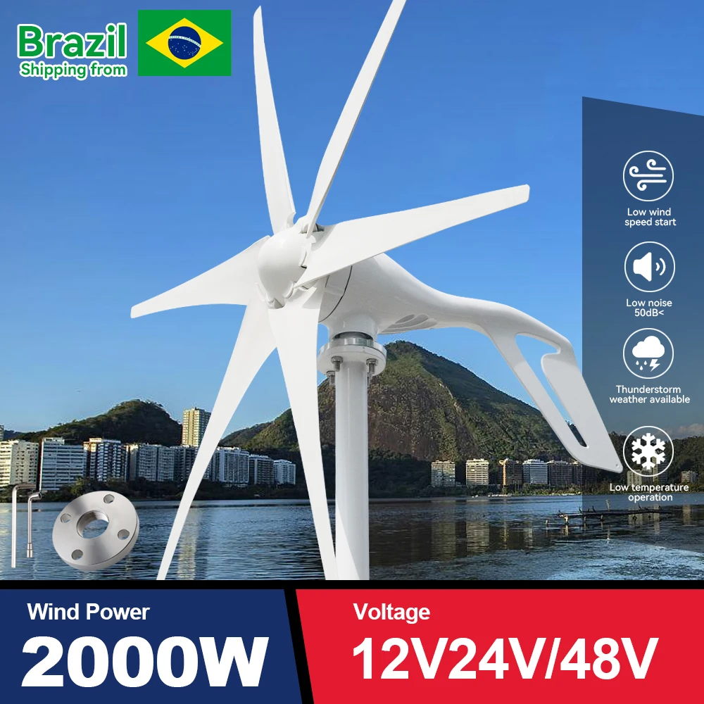 

Shipping From Brazil 2000w Small Wind Turbine Generator 3 6 Blades 12v 24v 48v With Mppt/Hybrid Charge Controller For Home Use