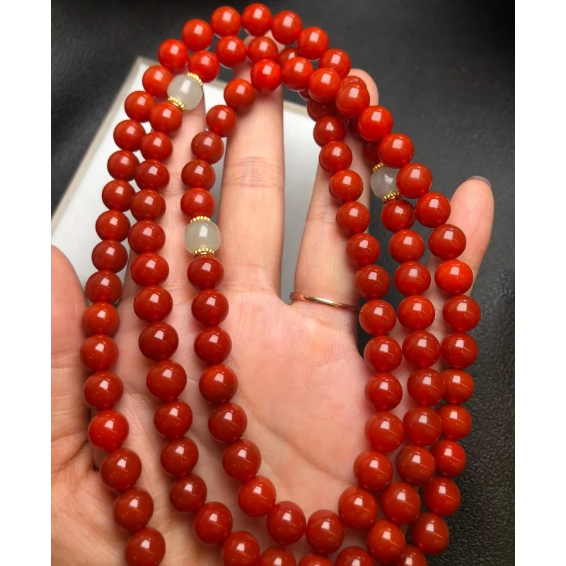 Natural Southern Red Agate Bracelet Real Red Jades 108 Bead Mala Elastic Beaded Bracelets Women Gemstone Bangle Healing Jewelry