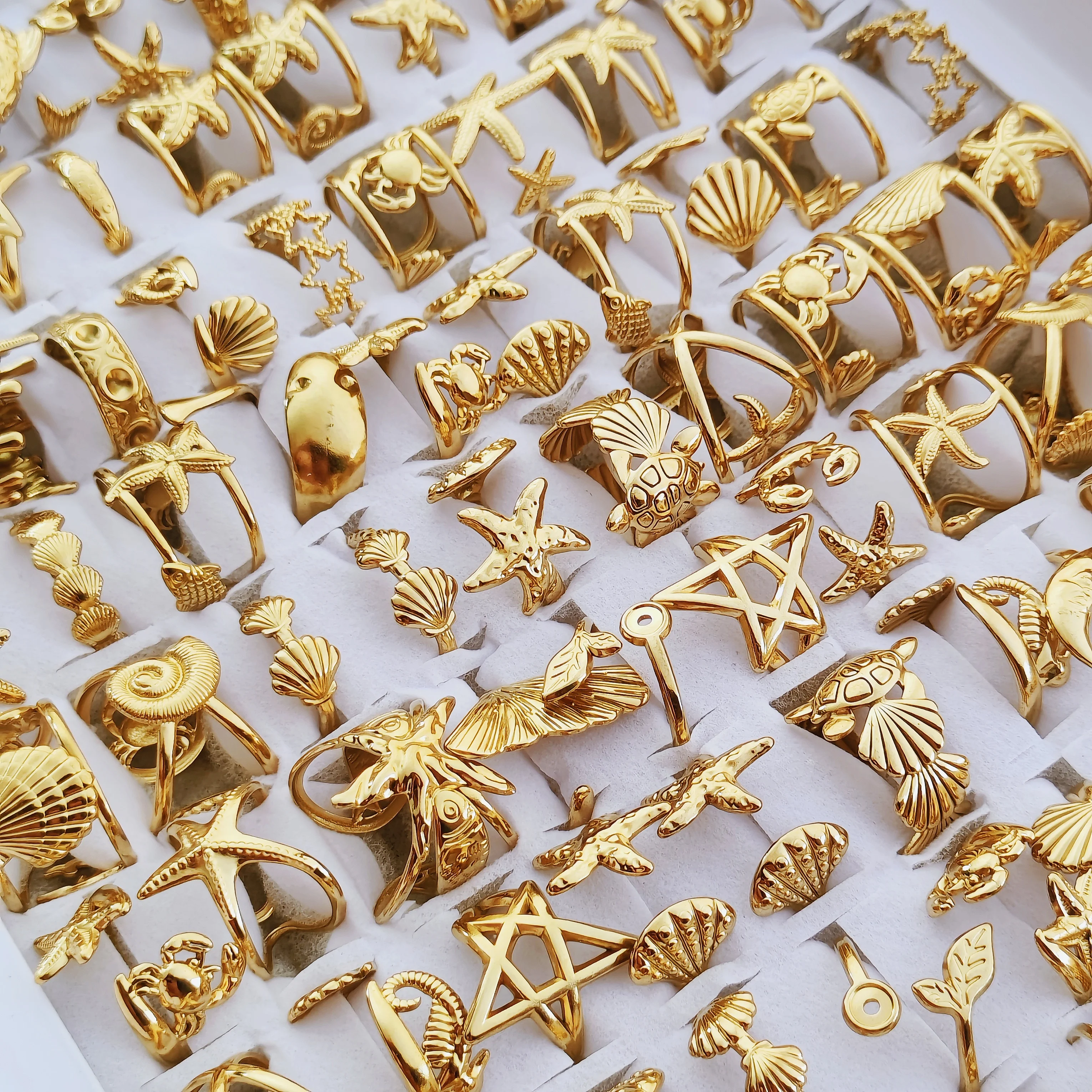 10 Stück verstellbare Ringe aus Edelstahl für Damen und Herren, Ozean-Tier- und Pflanzen-Themen-Schmuck, Großhandelsgeschenke – Detail 7
