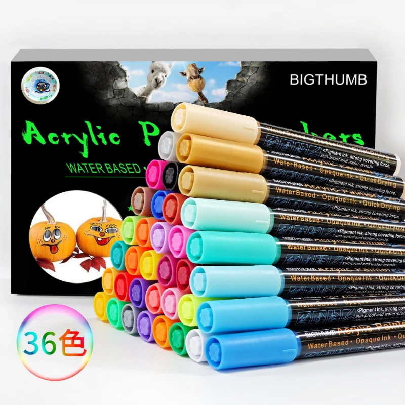 12 /24/36 Colors Acrylic Markers Set 3/0.7mm Doodle Handbook Kids Waterproof Water-based Diy Painting Acrylic Pen Art Supplies