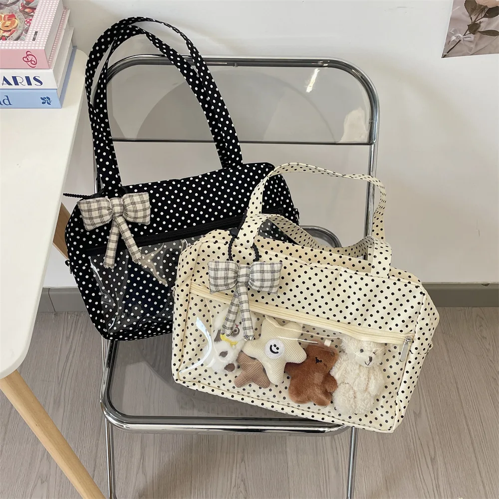 

Anime Japanese One Shoulder Fashion Class Bag Cute Universal Canvas Bag Double Layer Transparent Tote Bags College Style Gift