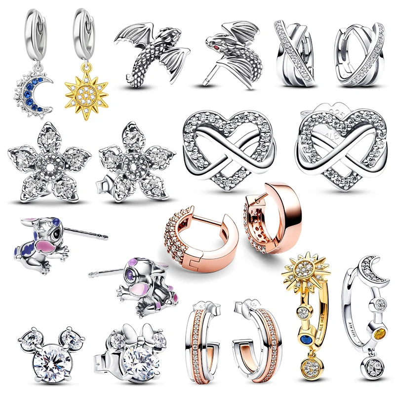 925 الفضة رائعة الشمس والقمر أقراط مجوهرات نسائية هدايا فاخرة التصميم الأصلي إنفينيتي القلب وأقراط مجوهرات الأزياء #1