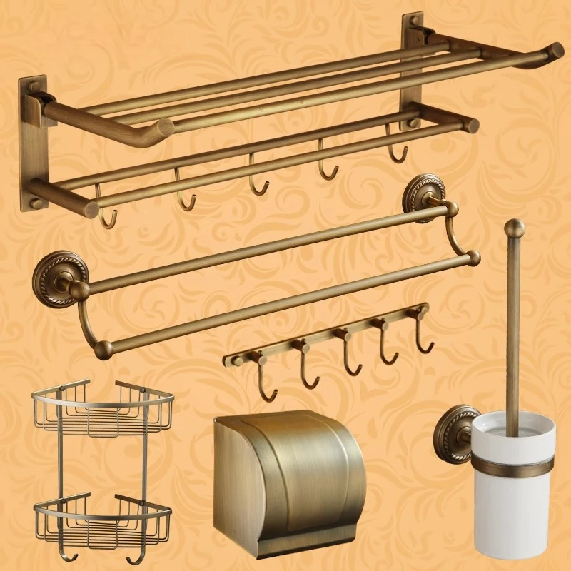 

All-copper towel rack, bathroom hardware pendant set, wall-mounted bronze rack, no punching