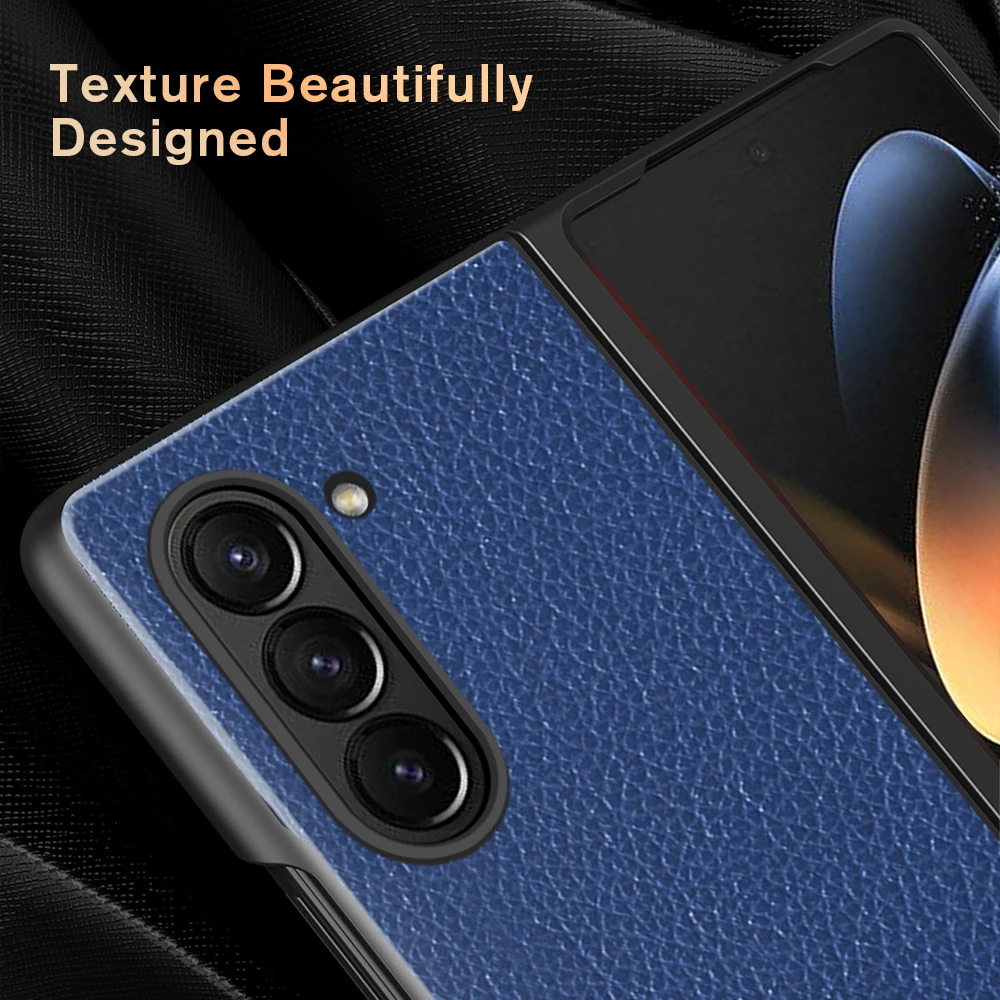 Luxury Lychee Pattern Leather Case For Samsung Galaxy Z Fold6 5G Fold 6 Hard PC Frame Shockproof Coque Sumsung ZFold6 ZFold 6 Z6