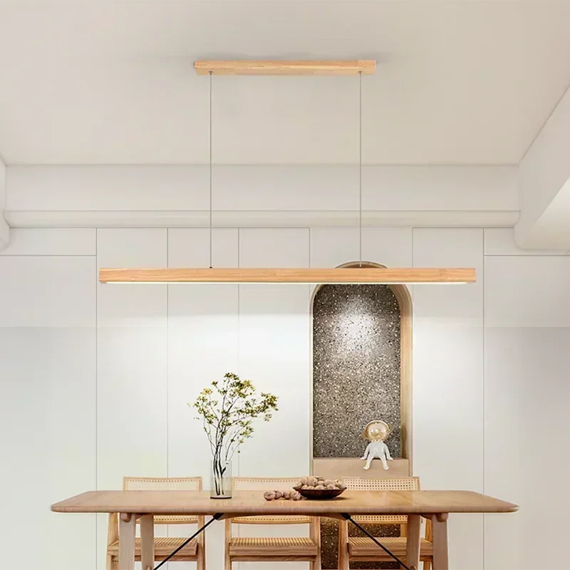 DAMIASMIL LED Pendant Light Wood Long Strip Suspension Chandelier for Living Dining Room Dining Table Lamp Lighting Fixture - view 5