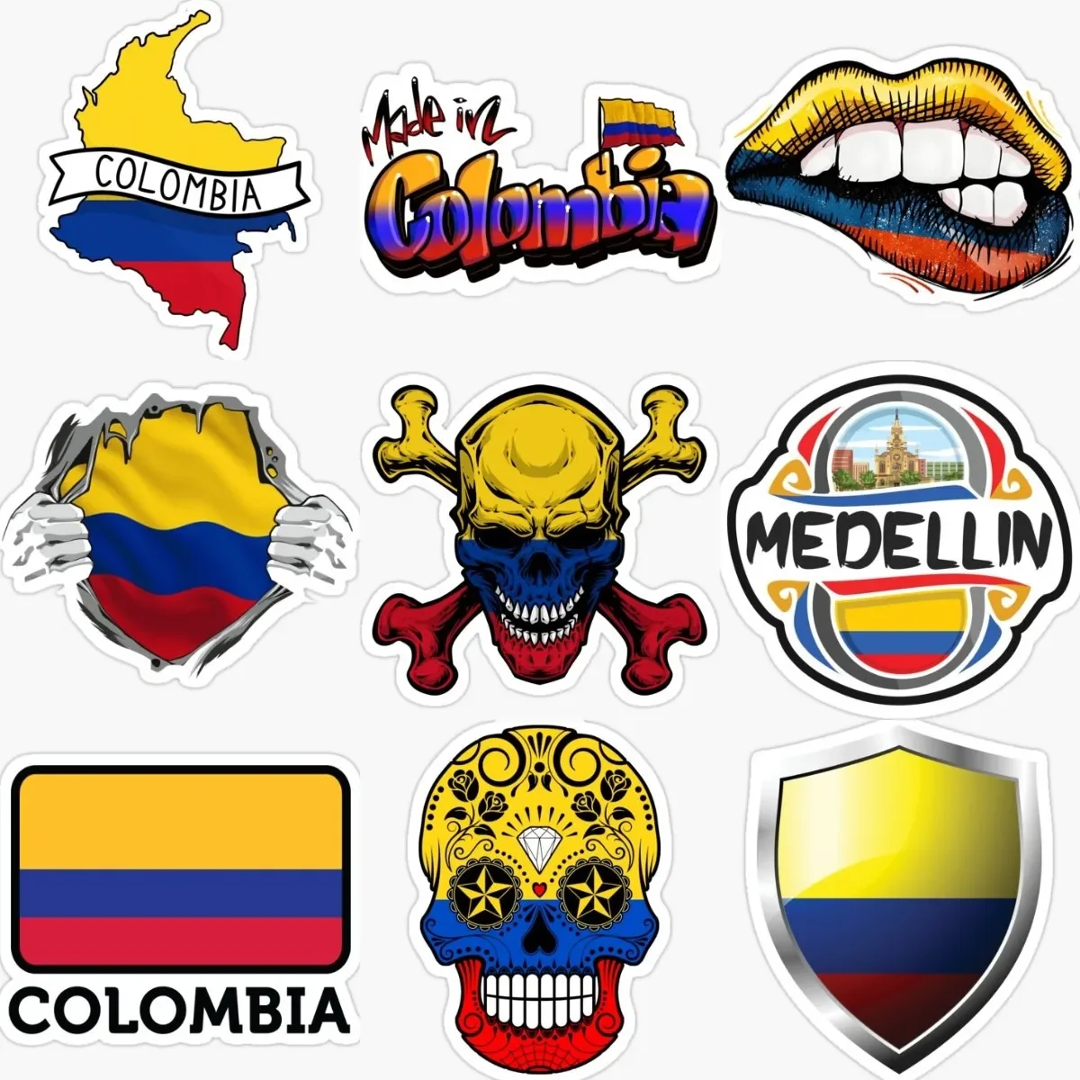 Colombia COL Skull Flag Map Funny Stickers Bicycle Car Bumper Truck Table Motorcycle Off-road Racing Helmet PVC Decal Assecories