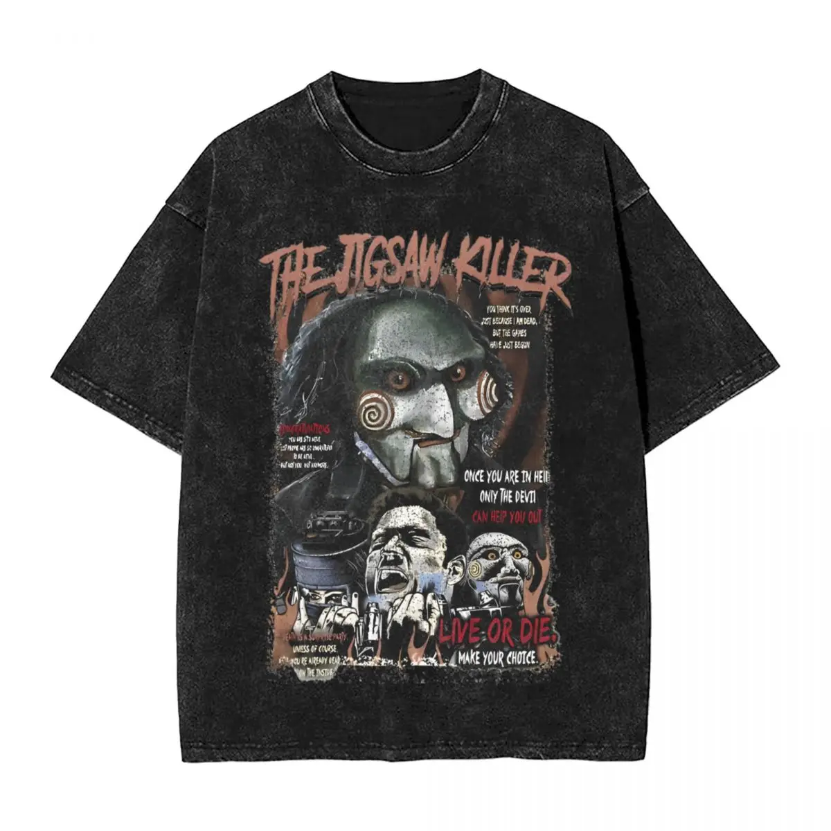 

Saw Jigsaw Horror Movie T Shirt Washed 100% Cotton Oversize T-Shirts SAW Head Torture for Men Women Streetwear Summer Tee Shirt