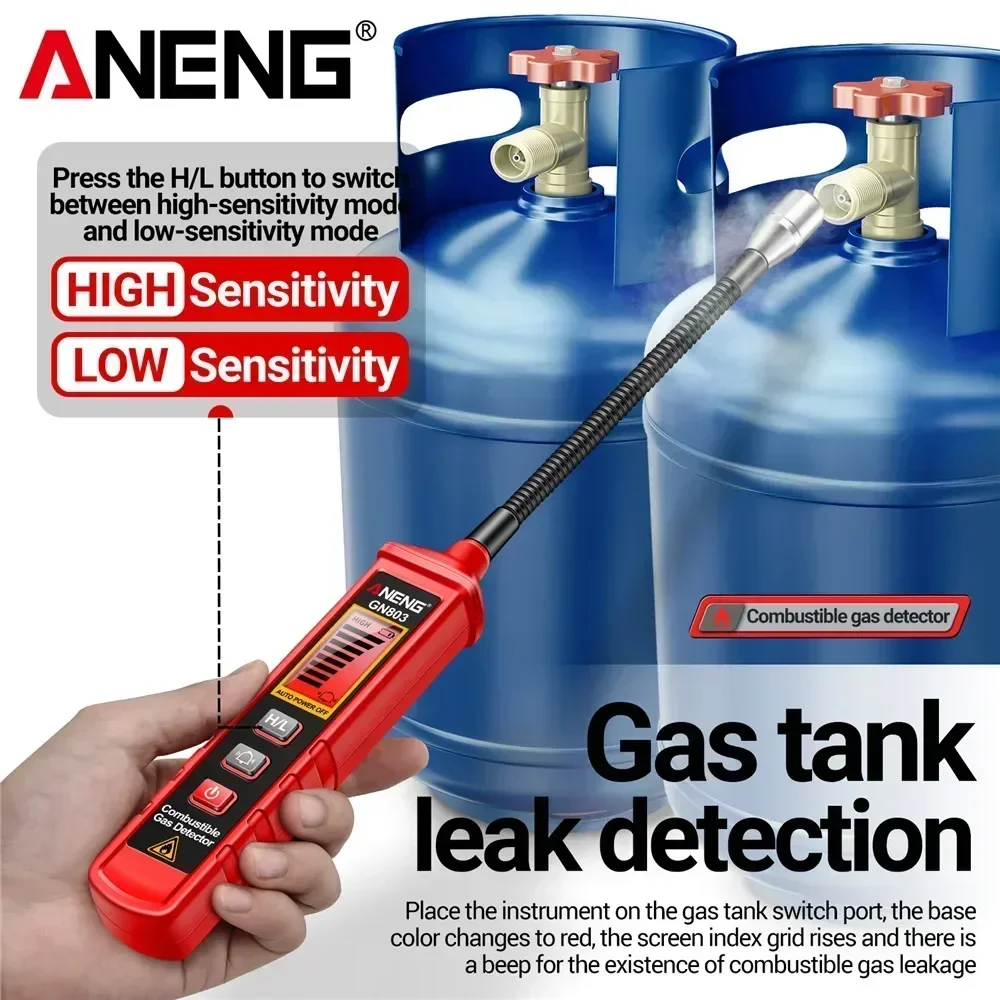 Imagem -04 - Detector de Vazamento de Gás Portátil Testadores de Gás Combustível Analisador de Concentração de Gás Portátil Ferramentas de Vazamento de Medidor Metano Aneng-gn803