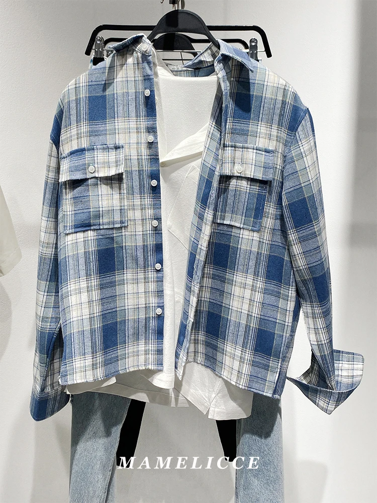 MAMELICCE Original design Men's loose-fitting workwear corduroy plaid long-sleeved shirt Casual Shirt