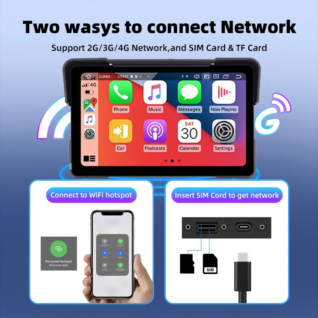 7 'شاشة تعمل باللمس دراجة نارية مشغل وسائط متعددة IPX7 مقاوم للماء لتحديد المواقع والملاحة مسجل لاسلكي CarPlay أندرويد السيارات بلوتوث