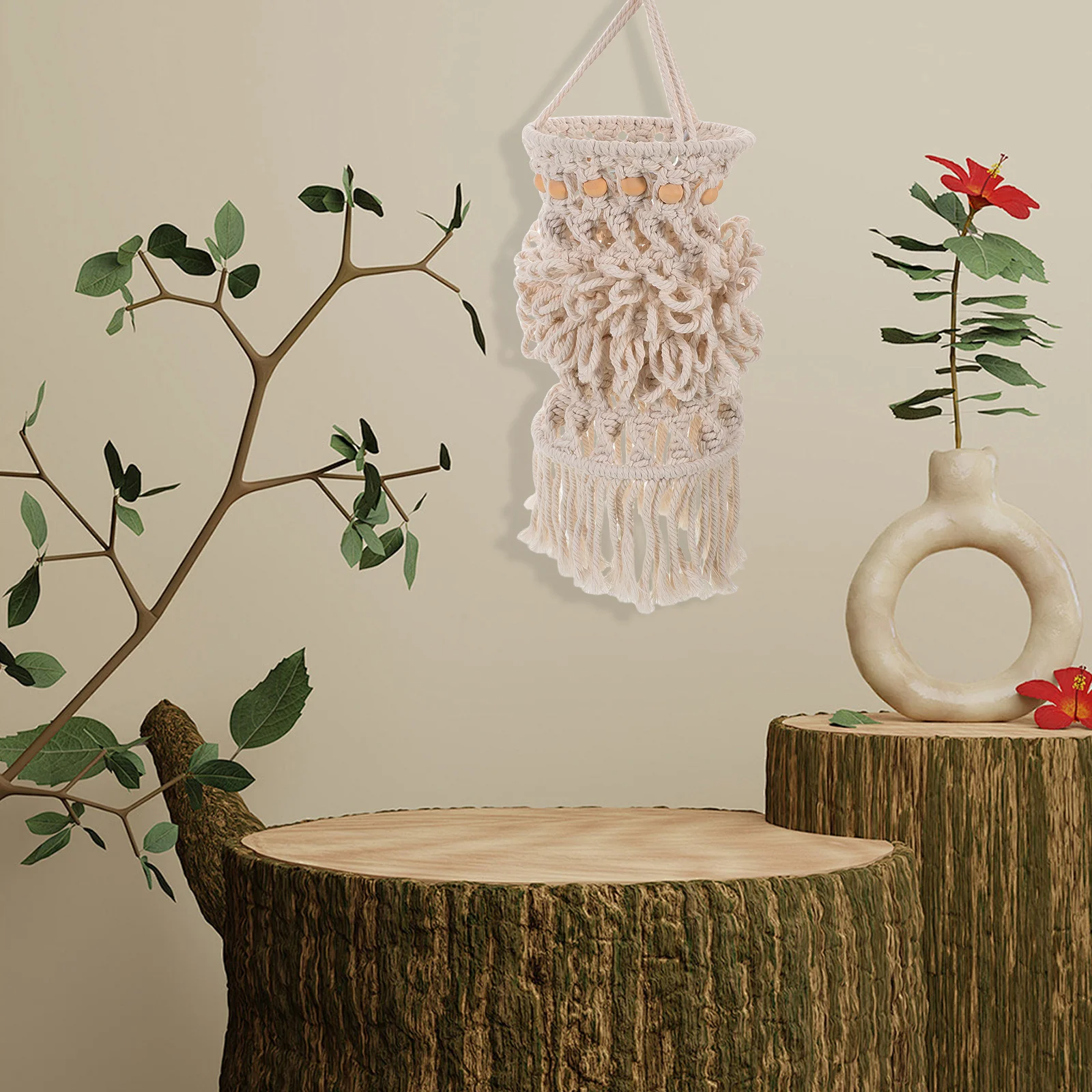

Bohemian Woven Lampshade Handmade Cotton Rope Hanging Light Cover For Bedroom Living Room Nursery Dorm Macrame Pendant