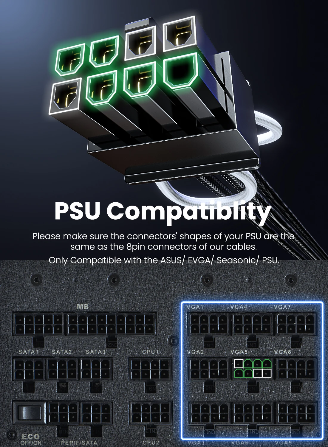 كابل طاقة Fasgear PCIe 5.0 GPU بأكمام 70 سم 12VHPWR موصل متوافق مع RTX 3090 Ti 4090 5070 5090 لـ ASUS EVGA Seasonic