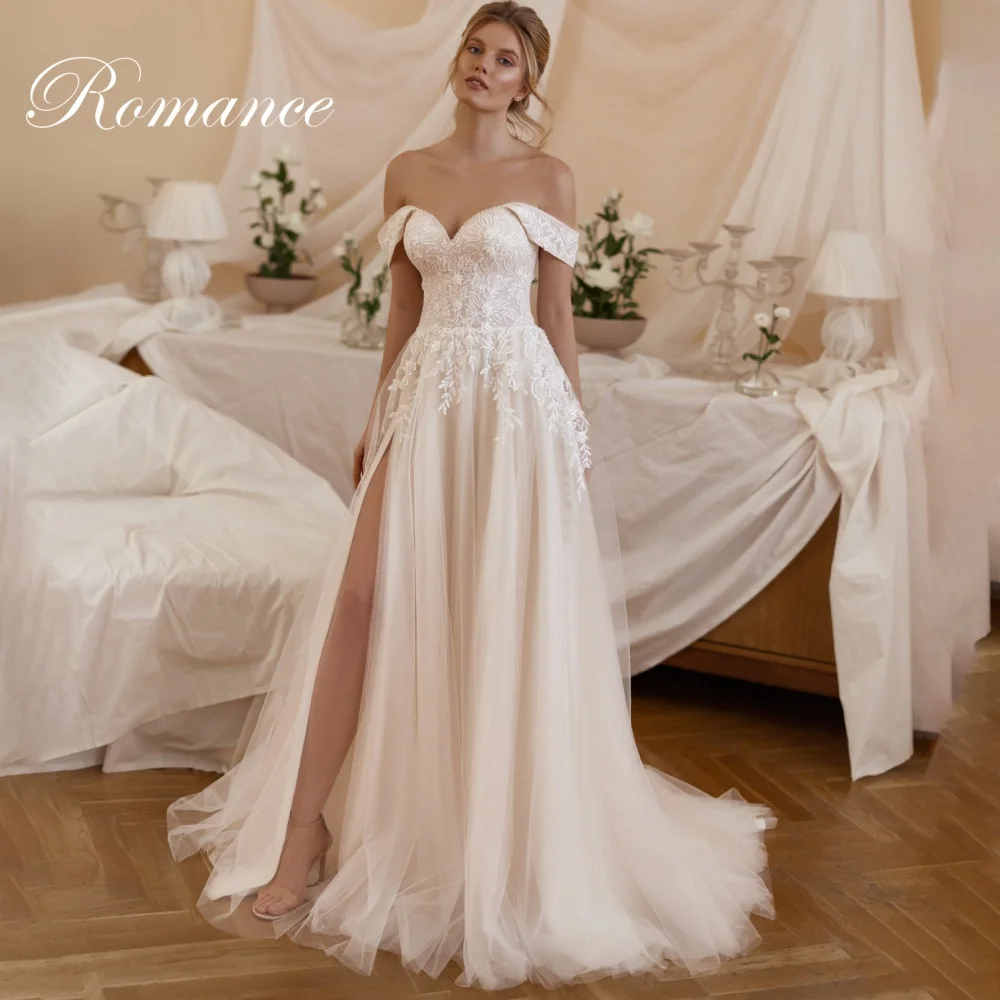 Sexy Sweetheart Appliques Split A-Line Wedding Dresses Lace Backless Off The Shoulder Pleat Tulle Vestidos De Novia Customized