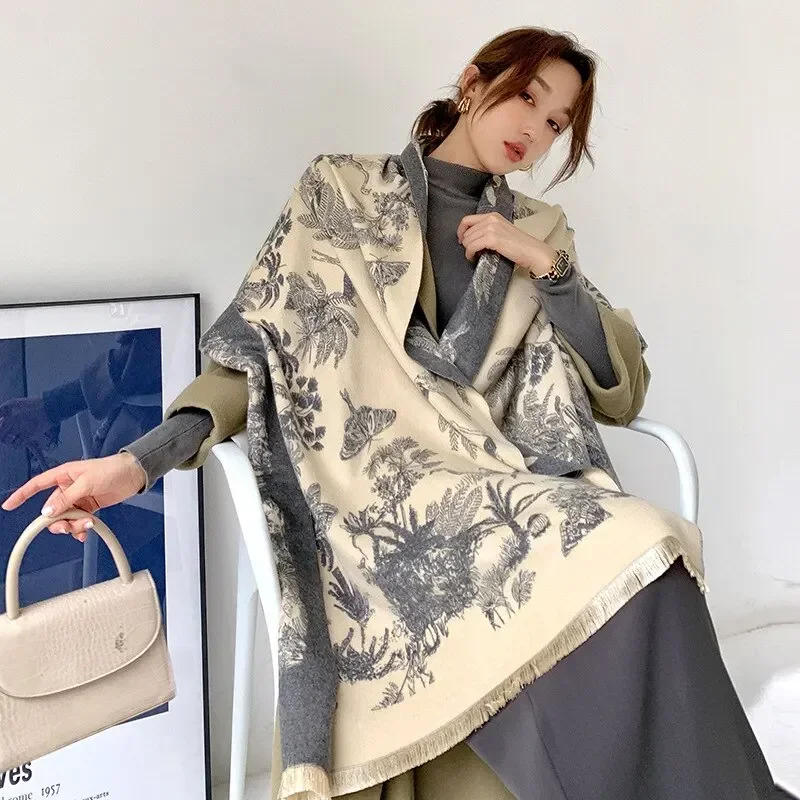 Warm Shawl Women Scarf Luxury Cashmere Winter Blanket Wraps Casual Horse Print Pashmina Bufanda Travel Poncho Stoles Echarpe K