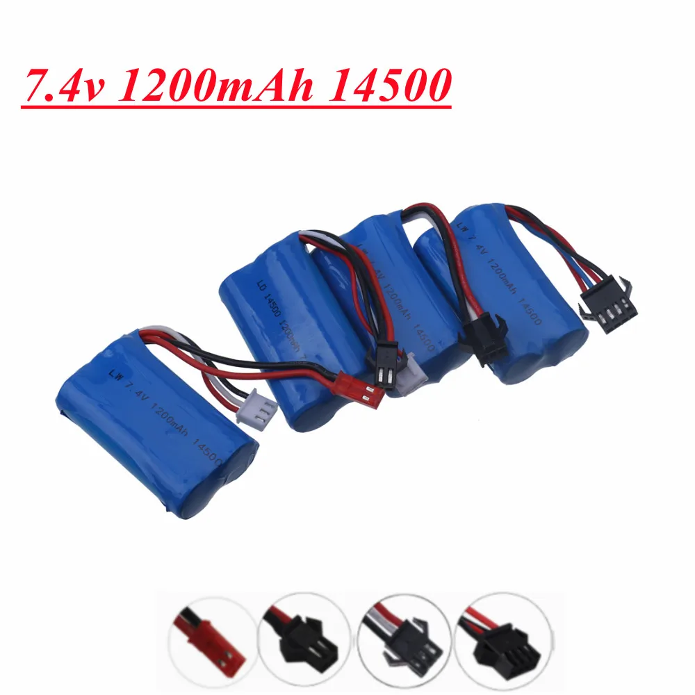 7.4V 1200mAh 14500 Li-ion Battery For Remote Control toys Cars Tanks Robots Electric Water Gun Spare Parts 2S 7.4 V lipo Battery