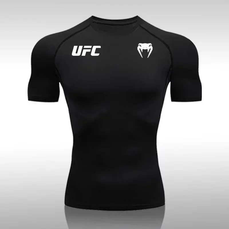 압박 티셔츠 남성용 빠른 건조 반팔 여름 피트니스 러닝 셔츠 타이트 핏 탑 UFC 프린트 남성용 트레이닝