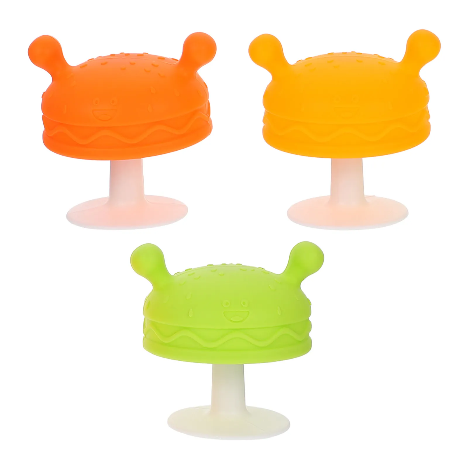 3-teiliges Set Cartoon-Pilz-Form Baby Silikon-Beißring Sensorisches Zahnungsspielzeug für Säuglinge Bade-Geschenk Baby-Beißspielzeug