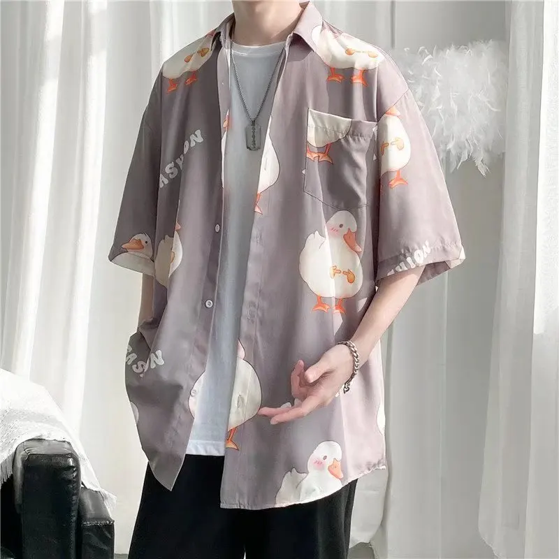 

Unisex Summer Spring Fashion Man Print Short Sleeve Loose Beach Holiday Shirts Men Casual Shirts Tops Boys Men's Shirts