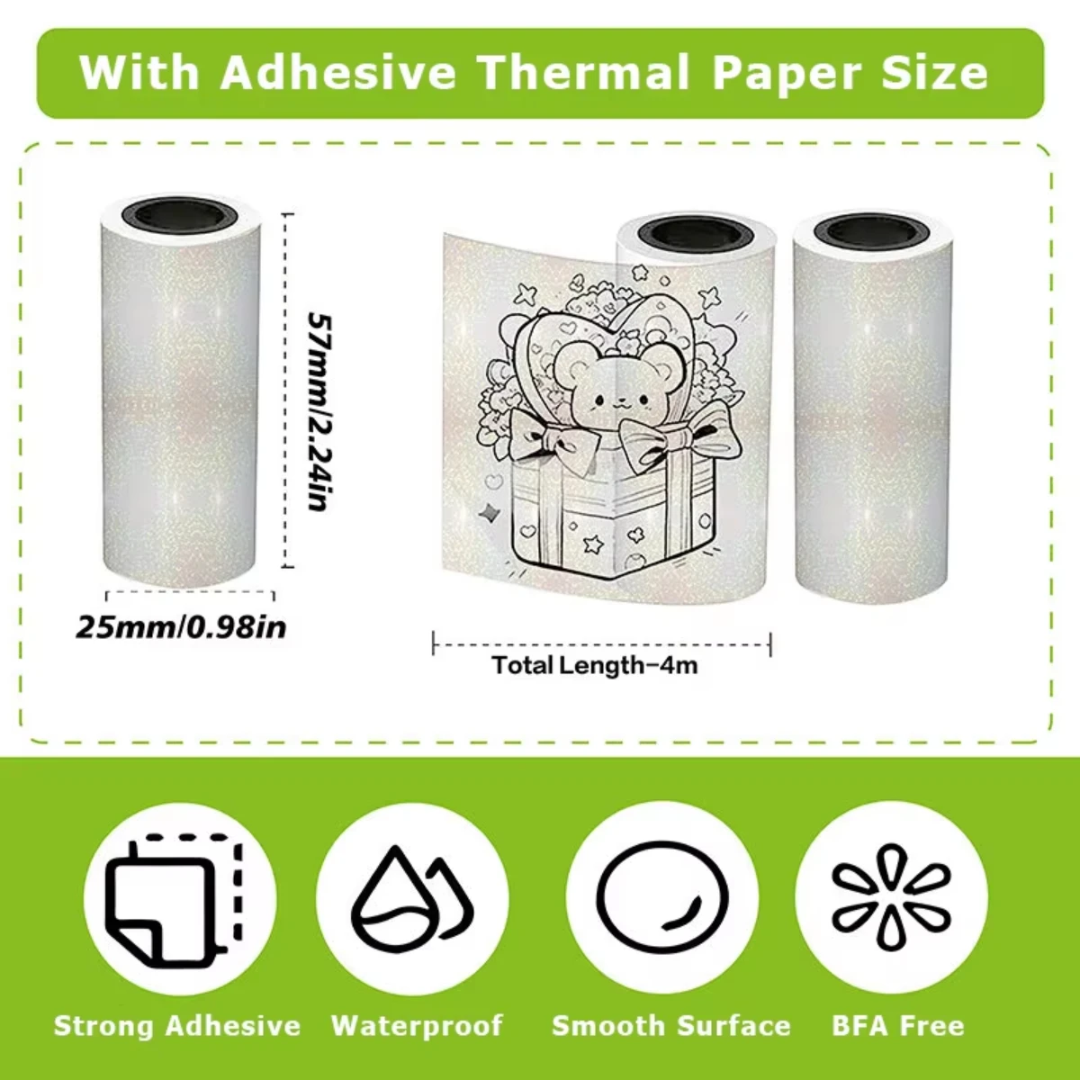57mm*4M Holographic Flash Dot Transparent Glossy Thermal Sticker Photo Notes suit for T02/M02/M03/M04 Peripage a6 Paperang