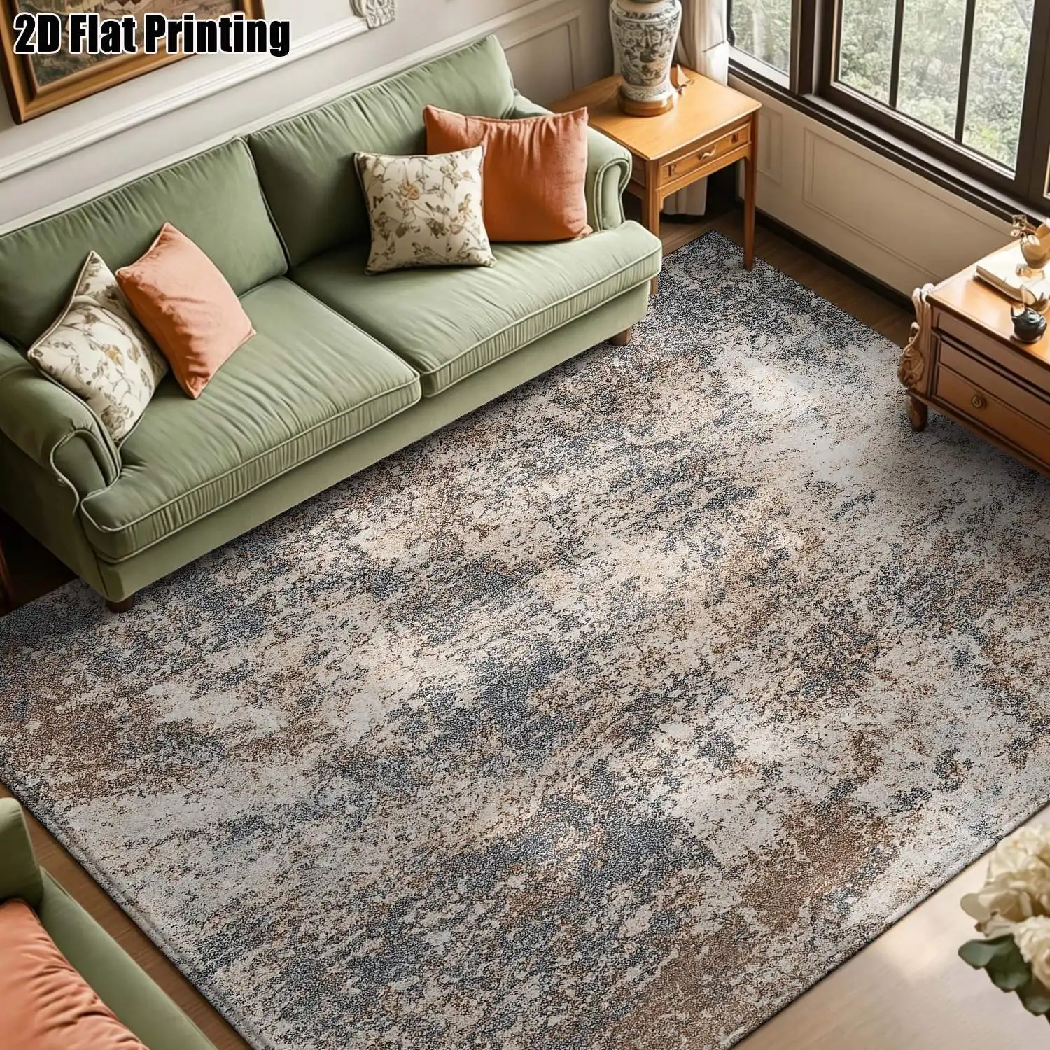 1Pc 2D Printed Retro Brown-Grey Abstract Nordic/Instagram-Style Minimalist Geometric Striped Carpet, Machine Washable, Multi-Size, Suitable for Home Decor, Entrance/Dining/Foyer/Living Room/Bedroom Mats