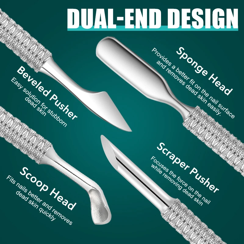 1pcs Stainless Steel Cuticle Pusher Dual Sided Shaped Double Ended Ingrown Toenail Lifter Remover Trimmer Nail Art Care Tools