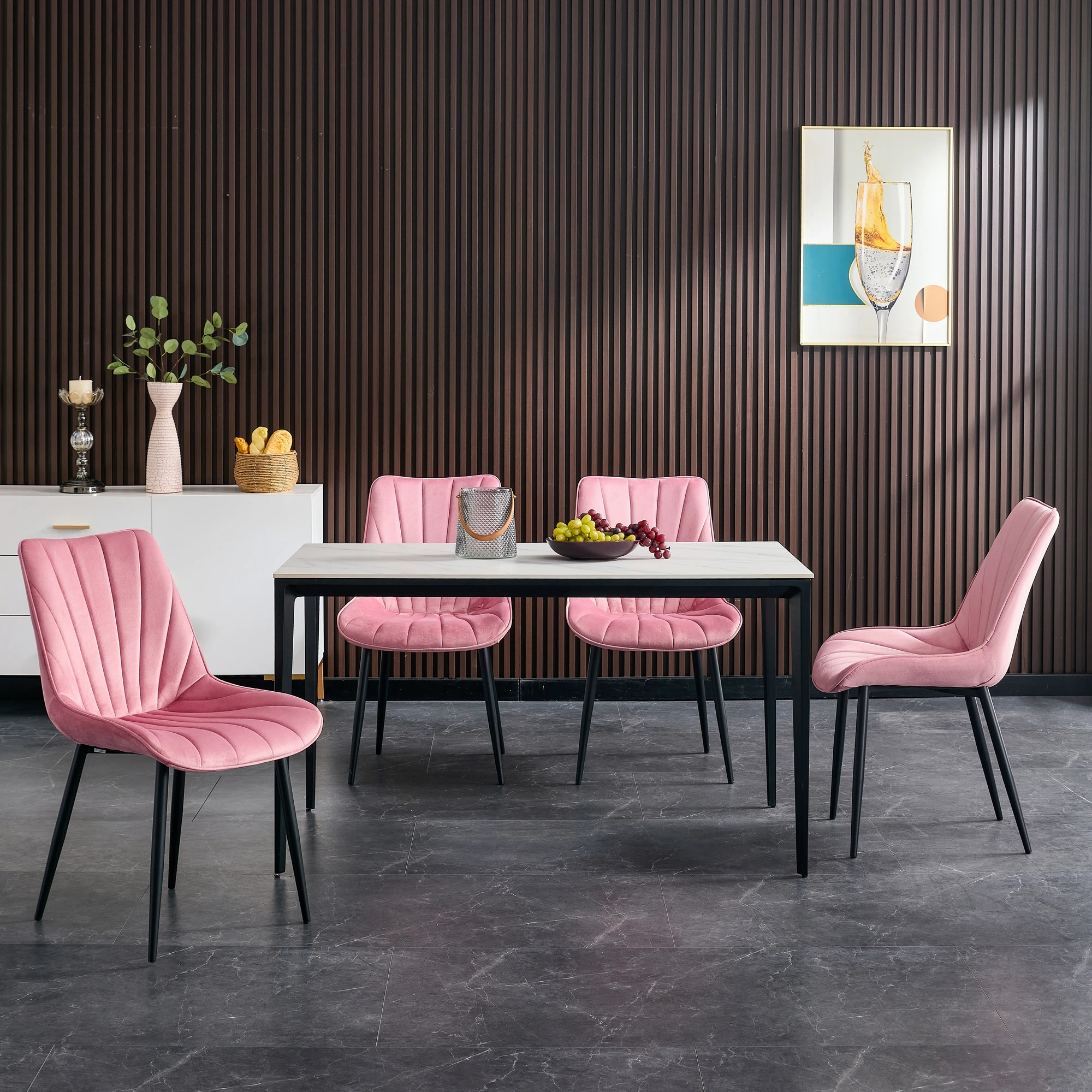 Nordic Modern Luxury Hot Selling Hotel Restaurant Dining Room Furniture Pink Velvet Kitchen Chairs With Metal Legs