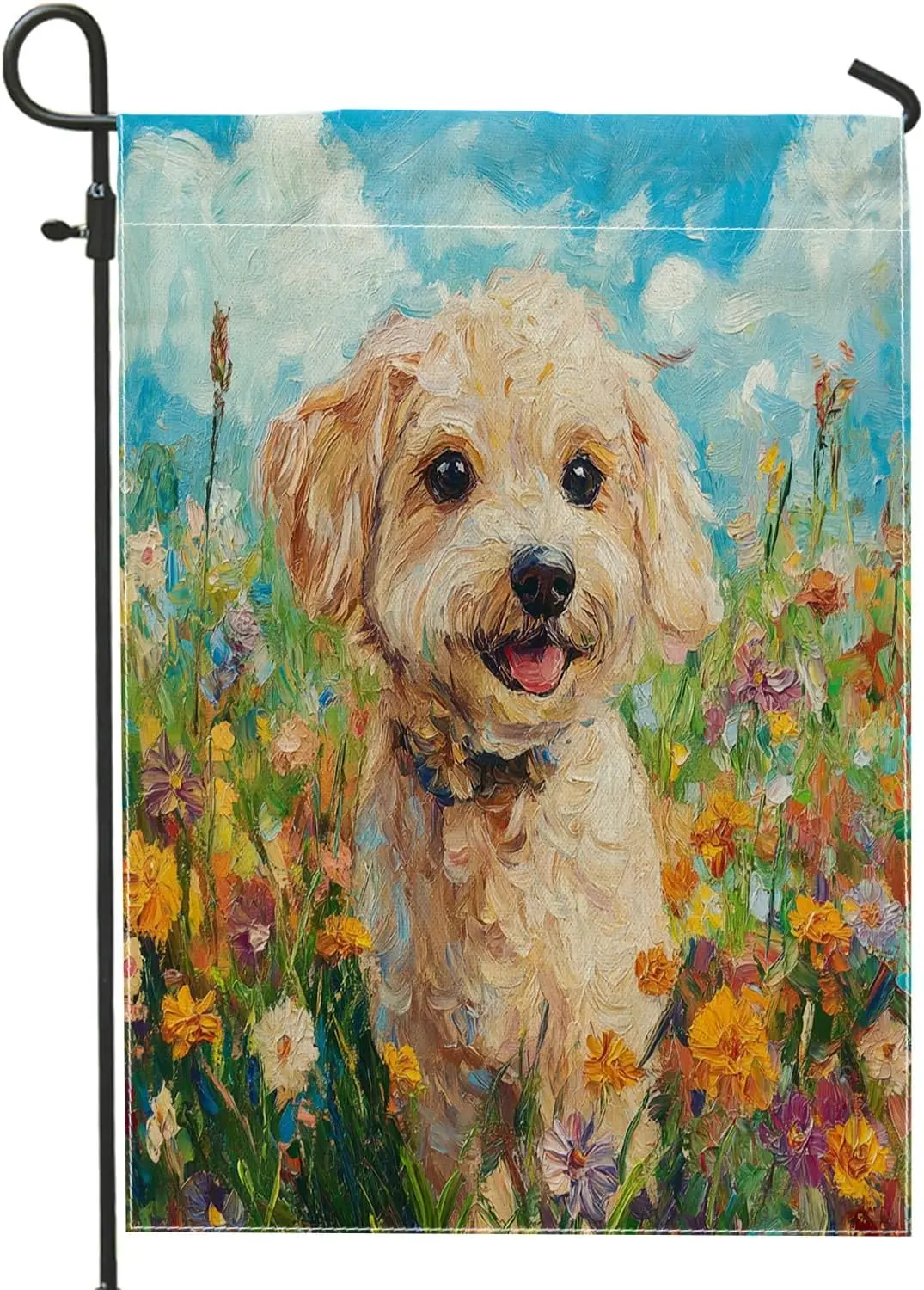 Spring Cavachon Dog Garden Flags 12”x18” Double Sided for Outside Decorative, Funny Puppy Oil Painting Animal FrontYard Canv uui