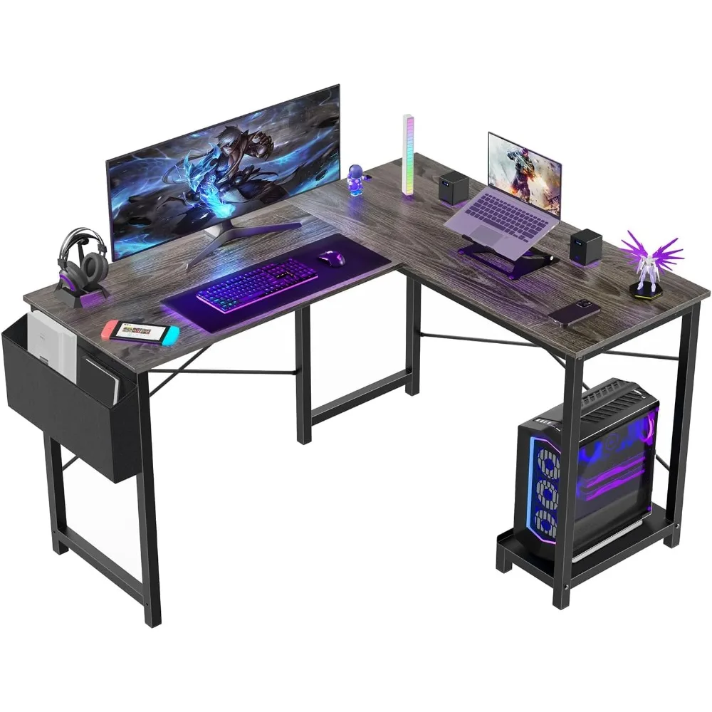 L Shaped Desk Gaming Computer 50 Inch Reversible Corner Table PC Work Table for Writing Study Student with Wood Tabletop