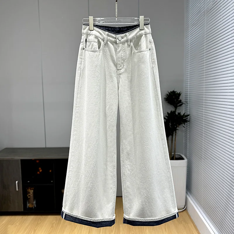 

The new spring 2025 trendy mid-high waist slimming wide-leg casual washed jeans for women