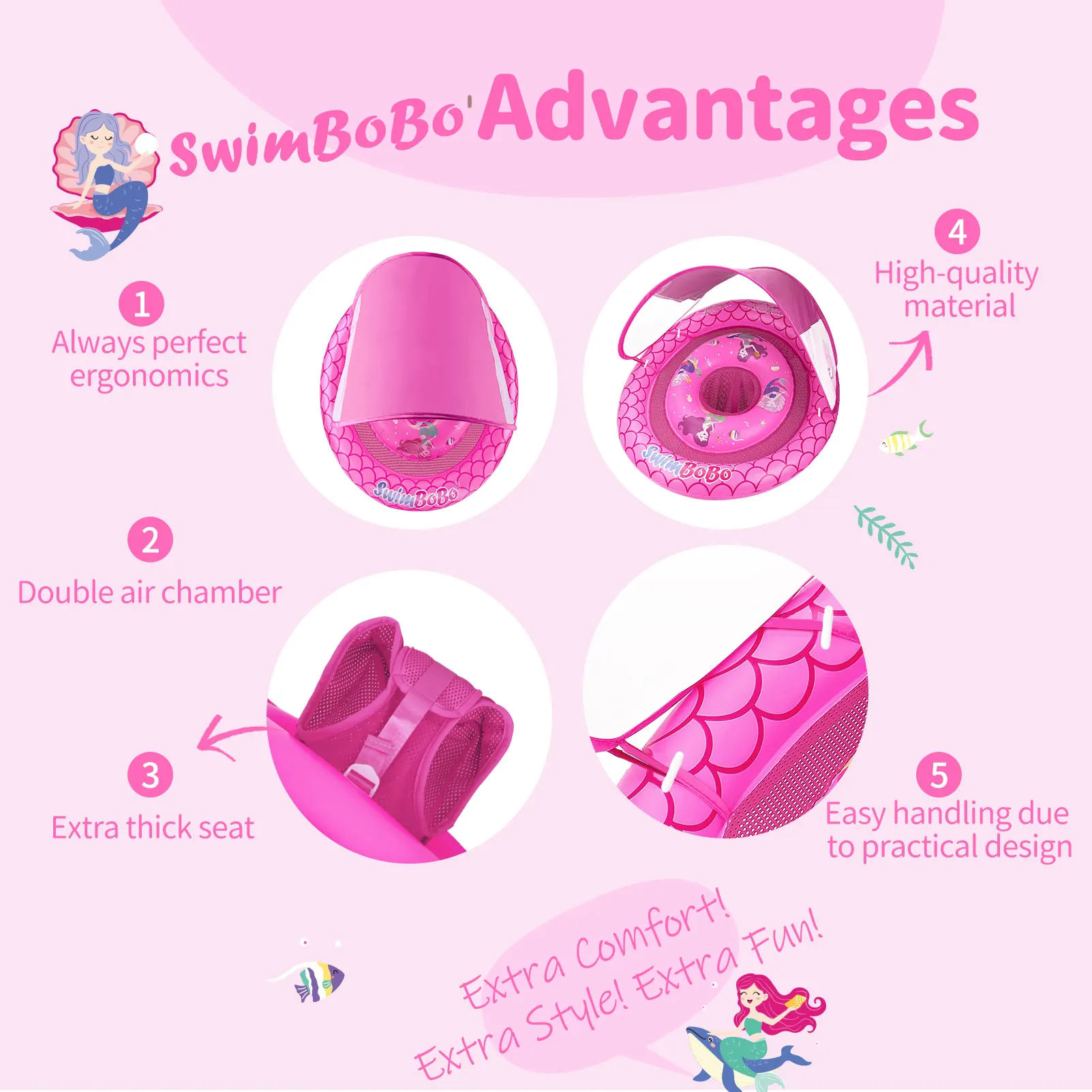 Swimbobo Child Inflatable Swimming PVC Thicken Mesh Seat Cush Boat Floating Water Toy Baby Swim Rings Pool Float With Canopy