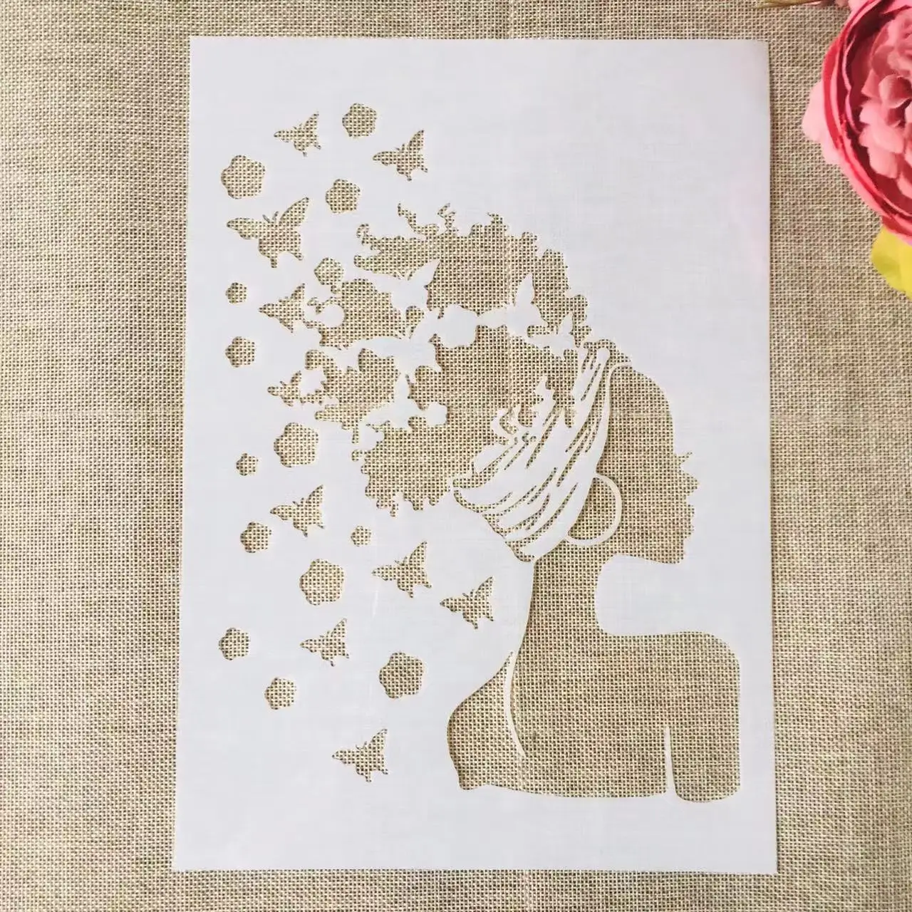 

A4 29cm Fashion Hair Girl Butterflies DIY Layering Stencils Wall Painting Scrapbook Coloring Embossing Album Decorative Template