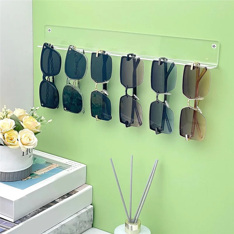 AA51 Sunglasses Rack Wall Clear Acrylic Eyewear Display 6 Slots Glasses Storage Organizer