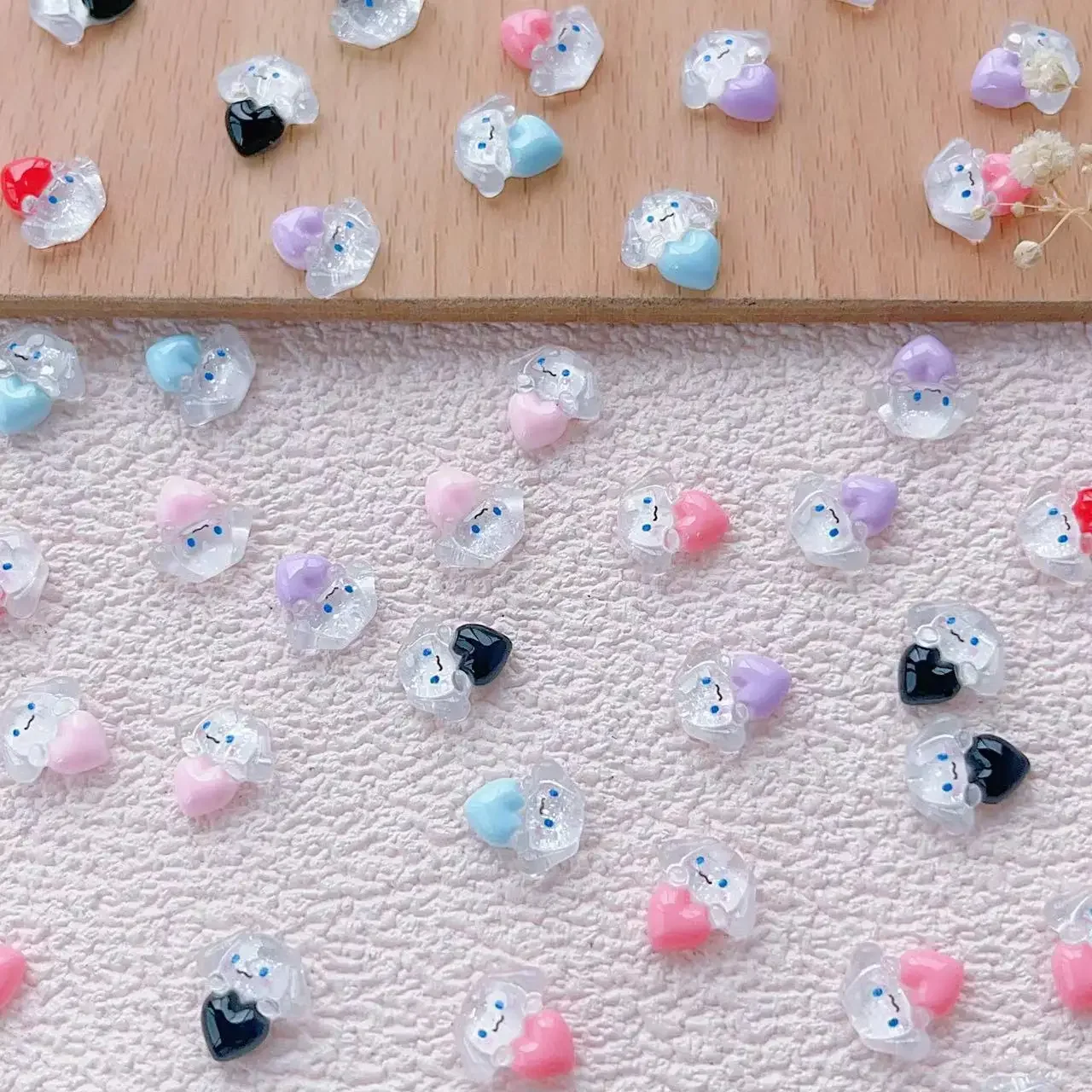 20Pcs Adorable Nail Decorations with Cute Dog and Heart-shaped Designs