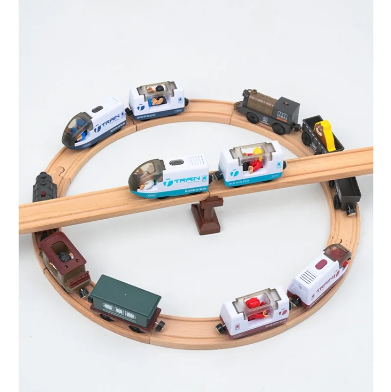 Boys Toys Children's Electric Train 2 Section Magnetic Linkage USB Charging Set Compatible Car Toy Wood Track Harmony Train P022