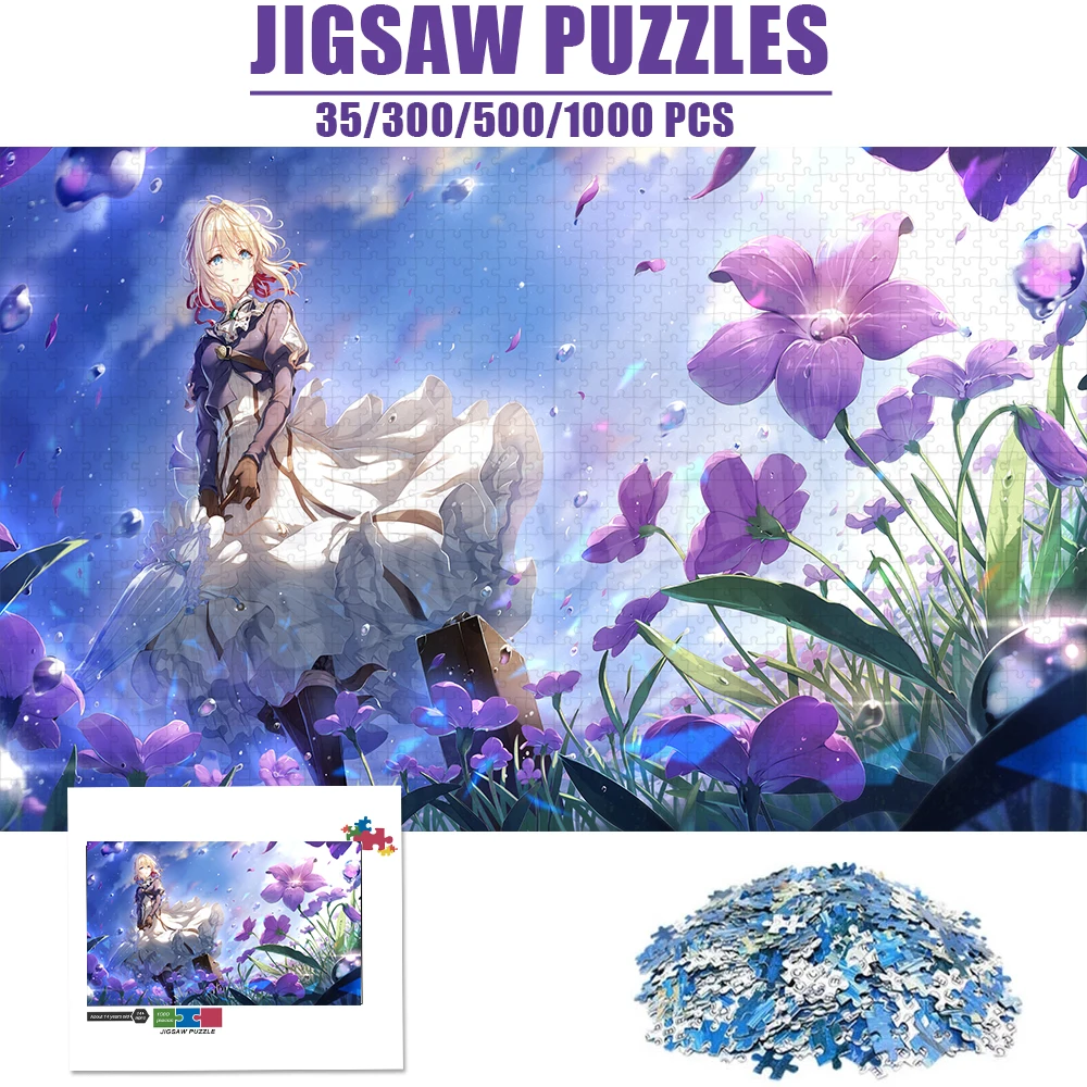 

Violet Evergarden Jigsaw Puzzles 300/500/1000 Pieces Anime Girl Flower Wooden Puzzles for Adults Decompressing Assemble Game Toy