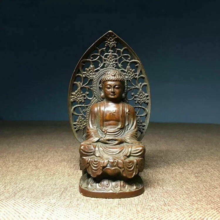 9Cm Buddhism Antique Bronze Carved Sakyamuni Amitabha Tathagata Buddha Statue