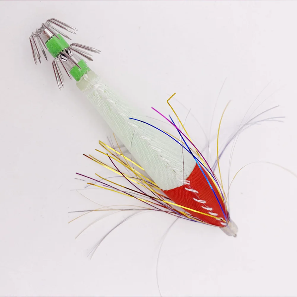 6g/8cm Fishing Bait Luminous Wooden Shrimp Squid Hook Fake Bait Fish Hook Fishing Tool Accesseries For Outdoor Fishing