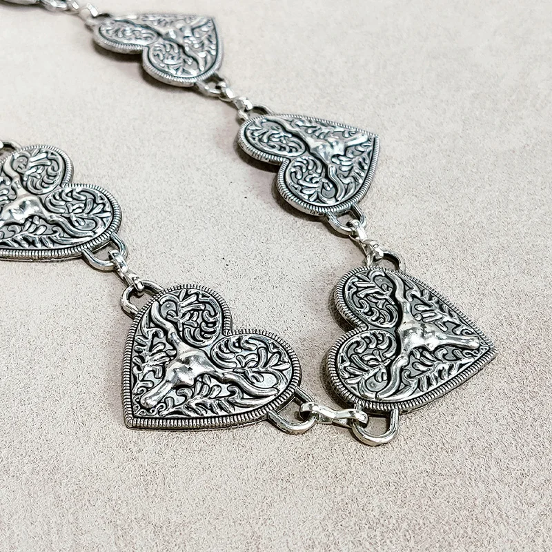 القوطية الفضة حزام على شكل سلسلة الإناث عاشق القلب الثور رئيس عملات فستان فاسق حزام فاخر مصمم أحزمة للنساء Y2K حزام البنطال الجينز #5
