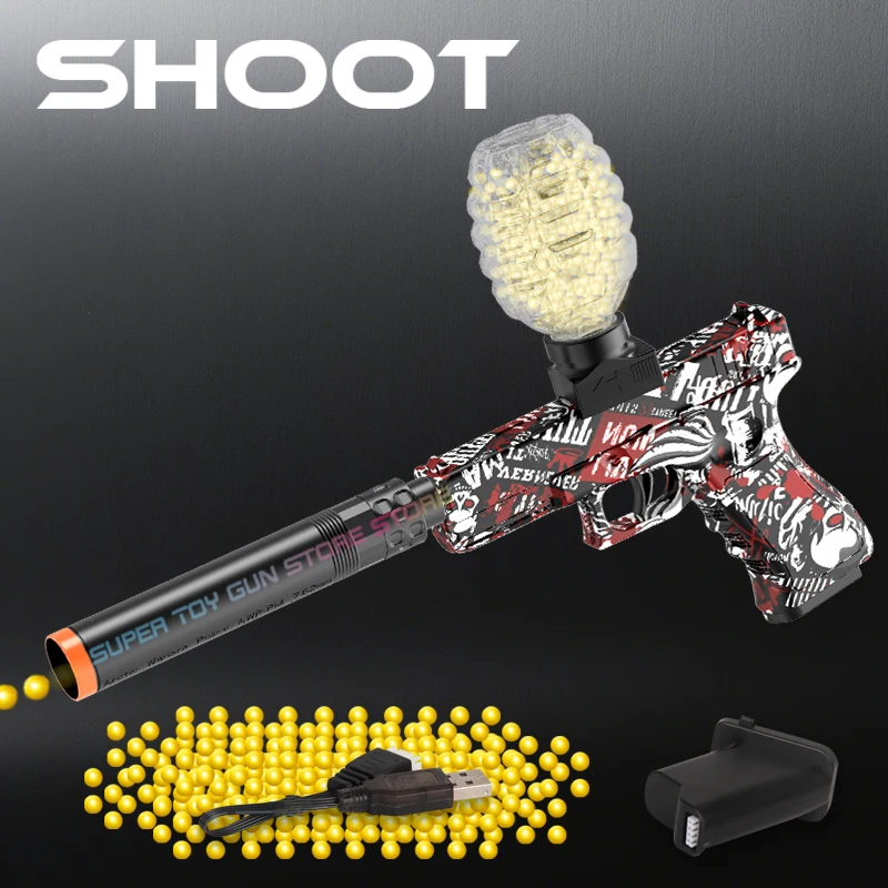 Pistolet jouet G18. Pistolet jouet électrique à balle en caoutchouc souple, rechargeable à grande vitesse, amusant en plein air d'été, jeux de piscine/barbecue à domicile