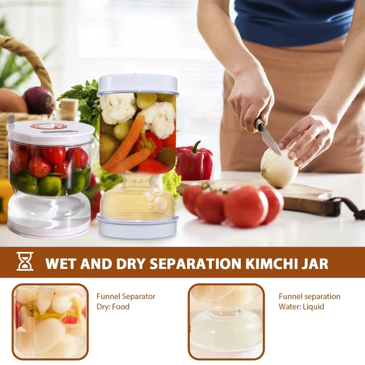 

Hourglass Shape Pickles Jar Kimchi Storage Organizer Food Dry and Wet Separation Olive Container Kitchen Accessories