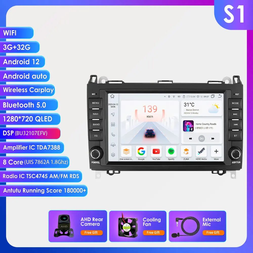 Hizpo 8 "CarPlay Android Auto Autoradio Voor Mercedes Benz AB Klasse B200 W169 W245 W906 Sprinter W639 Vito Viano 4G 2Din GPS 7862 - afbeelding 1