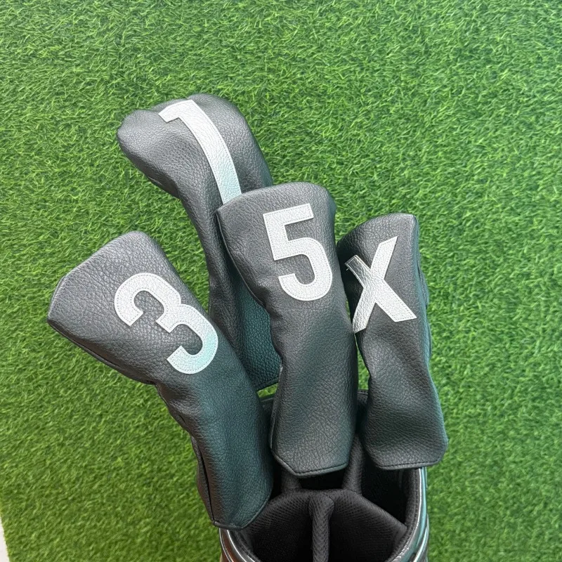 Golf Club Covers for 1/3/5 UT Wood Clubs, Premium PU Leather, Minimalist Design Digital, Waterproof ,Golf Accessories